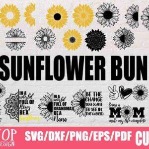 33 Sunflower Designs Bundle, Sunflower Humming Bird, Sunflower Monogram