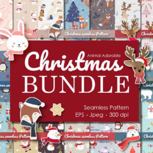 Animal Adorable Christmas Bundle, Christmas Snowman Seamless, Christmas Cute Snowman Seamless Pattern,