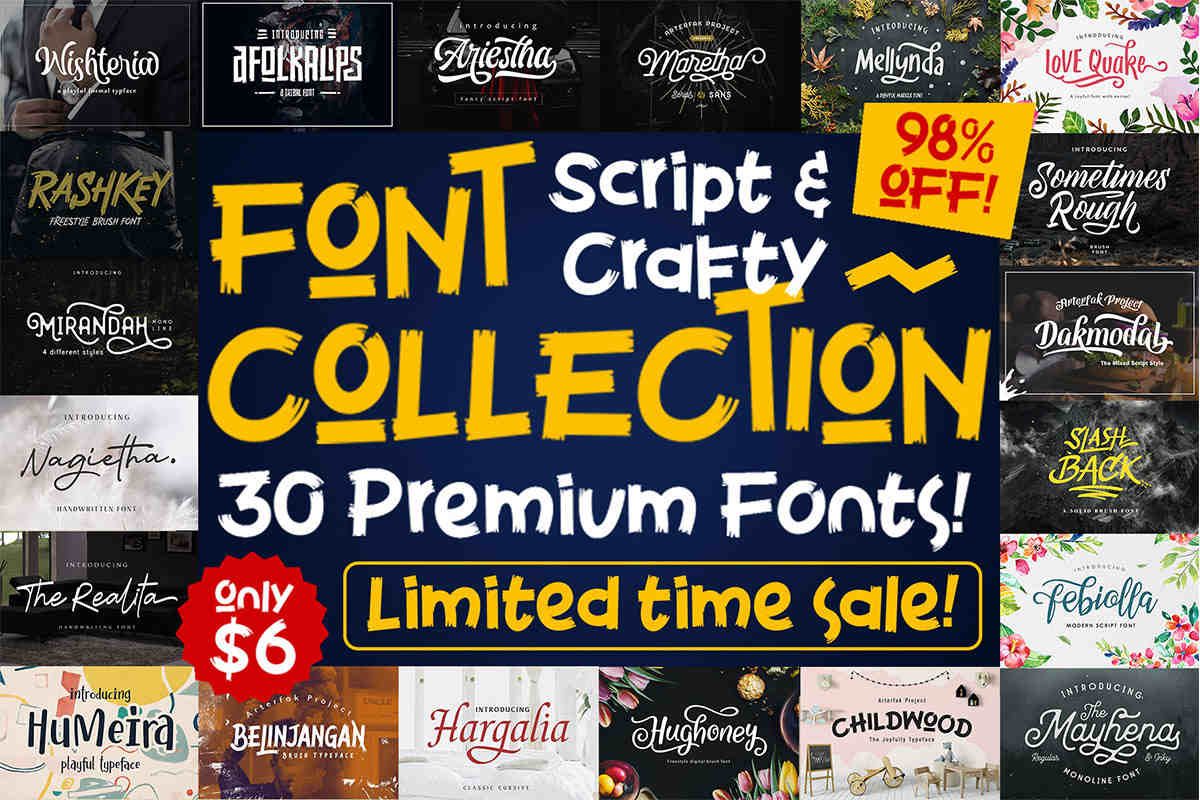 Download Script & Crafty Font Collection, 30 Premium Fonts ...