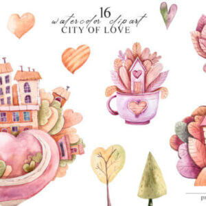 Watercolor Valentines day clipart set